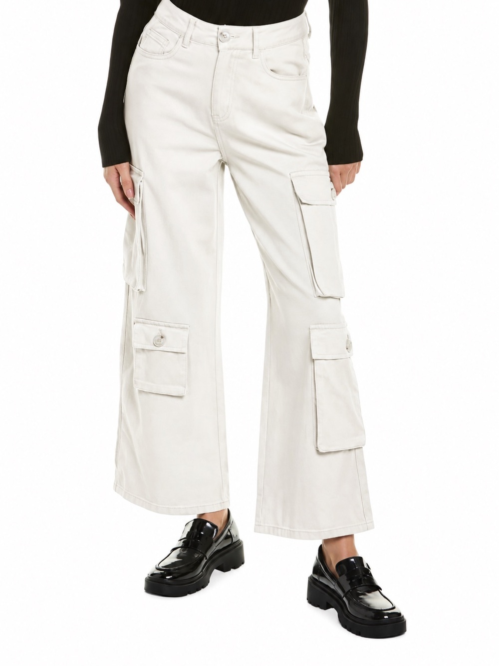 Gracia Women’s White Cargo Wide Leg High-Waisted Jeans Size M 6-8 NWT